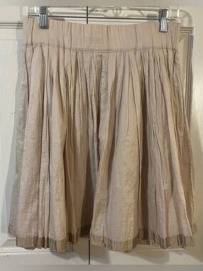 Club Monaco Skirt Pleated Cream Metallic Band Cotton Knee Length A-Line Small